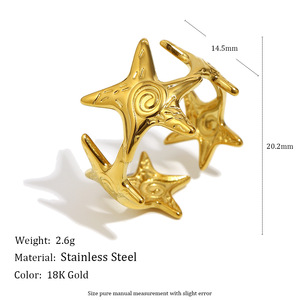 Stainless Steel 18K Gold Plated Abstract Hollow Open <b>Ring</b> Star Moon Floral Trendy <b>Statement</b> Finger <b>Ring</b> For Women Daily Jewelry - Product Image 6