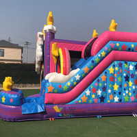 Château gonflable commercial combiné en PVC avec toboggan, château licorne et structure de saut