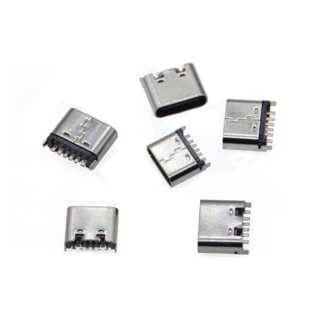 USB 3.1 Type-C 6Pin Female Connector Short Body 6.5mm 6.8mm, Vertical SMT Mount with 2 Fixing Pins, Low Profile USB C Port