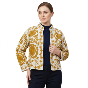 Pull court pour femme en coton tricoté écologique, respirant, brodé Kantha, motif floral réversible, col en V, collection hiver, vente chaude - Product Image 1