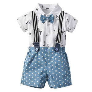 pequeños camisa blanca + pantalones azules, <span class=keywords><strong>traje</strong></span> <span class=keywords><strong>Caballero</strong></span> muchachos Bebé Ropa de verano conjunto del 4 de julio - Product Image 1