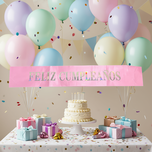 Écharpe rose Joyeux Anniversaire avec lettres irisées – Décoration élégante pour fête – Lot de 12 pièces - Product Image 3