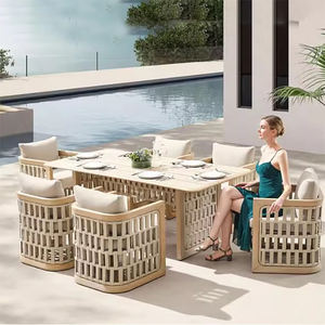 उच्च गुणवत्ता वाले आउटडोर लाउंज गार्डन लकड़ी के सोफे स्लीपर फर्नीचर सागौन घुमावदार लकड़ी के सोफे सेट - Product Image 6