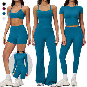 Pantalones de yoga plegables para mujer, shorts, pantalones acampanados, sujetador deportivo de alto soporte, top de punto, camiseta adelgazante, camiseta de manga larga, ropa de gimnasio - Product Image 1