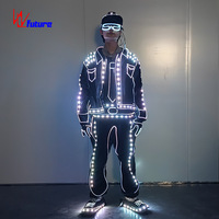 Traje LED de mezclilla estilo Hip Hop con luces, disfraz luminoso Tron para adultos, ideal para escenarios, baile robótico, discotecas, bares y eventos en vivo.