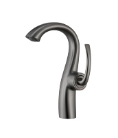 Robinet de lavabo sur pied en laiton massif, finition gris anthracite brossé, avec levier courbé unique, pour eau chaude et froide