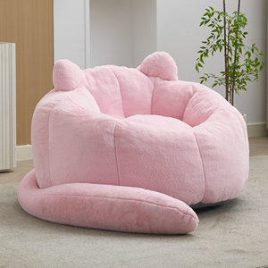 <b>Inflatable</b> Film-Encased Kitten Shaped Solo User Fluffy Micro Fleece Cloth Comfy Couch Lazy Ottoman Eco-Friendly Vacuum - Product Image 1