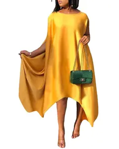 Wholesale Loose Abaya Muslim Dresses Gold Satin Silk Kaftan Clothing African Robe Long Maxi Applique Dress Women Elegant Casual