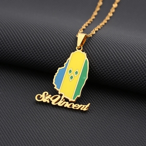 Nouvelle goutte d'huile d'émail <span class=keywords><strong>ST</strong></span>. <span class=keywords><strong>Vincent</strong></span> carte drapeau pendentif collier pour femmes filles bijoux en acier inoxydable ethnique fête d'anniversaire cadeaux - Product Image 3
