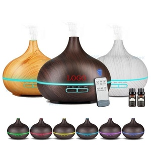 Diffuseur d'huiles essentielles en bois grainé 400 ml, diffuseur d'arômes ultrasonique à brume fraîche, diffuseur électrique de parfum, humidificateur d'huiles essentielles avec lumière LED 7 couleurs - Product Image 1