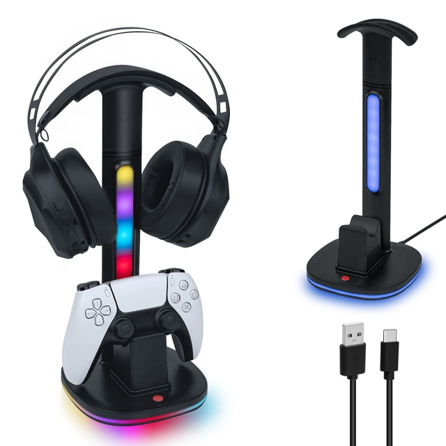 Light Efficient Charging Headset Stand for PS5 Controller Fast Charger Display for Dualsense Edge Gamepad Storage Dock