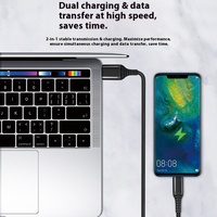 Saluran Data USB2.0 ke tipe-c OTG dengan pengisian daya Cepat 3A dan jaket PVC untuk kotak Carplay navigasi mobil Carlife bahan aluminium