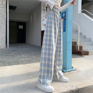 <span class=keywords><strong>Pantalon</strong></span> long ample décontracté à coupe droite à taille haute en tissu fin à <span class=keywords><strong>carreaux</strong></span> pour femmes - Product Image 2