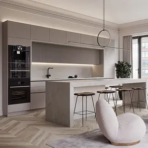 Suofeiya Modern Gray Minimalist Handless Glossy Kitchen Cabinets Set with Appliances