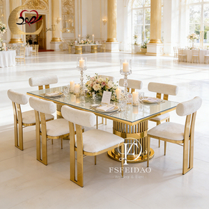 Luxury Modern Romantic&Elegant Gold Stainless Steel Rectangular Customized Outdoor Home Wedding & Hotel Dining <b>Table</b> Set - Product Image 1