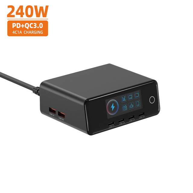 240W 4C2A Desktop Charger 100W PD QC3.0 Fast Charging Adapter with Display for MacBook iPhone Samsung Galaxy Phone Charger