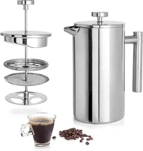 Cafetière à café française de qualité alimentaire 34 oz 1000 ml en acier inoxydable isolée Outils à expresso Écologique Presse à thé Cafetière - Product Image 1
