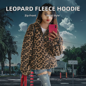 Cárdigan de Forro Polar con Cremallera y Cuello Alto, Estampado de Leopardo, Ecológico, Casual, de Manga Larga, con Cremallera 1/4, para Mujer, Venta al por Mayor - Product Image 2