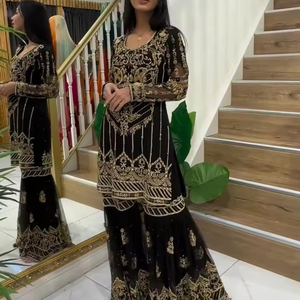 Pakistani Designer Party Wear Hevay Faux Georgette <b>Fabric</b> Top With Plazo and <b>Net</b> Dupatta Suit Premium With Sharara & Dupatta Set - Product Image 1