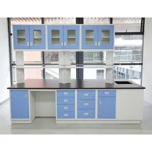 All Steel Island Floor-Mounted Lab Work Bench For Hospital And School With Metal Cabinet Unit Acidproof