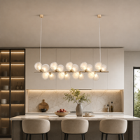 Lustre linéaire moderne doré à 16 lumières avec abat-jour double en verre en forme de tulipe, longueur moyenne 1000 mm, suspendu pour restaurant, hôtel, salle à manger, îlot de cuisine