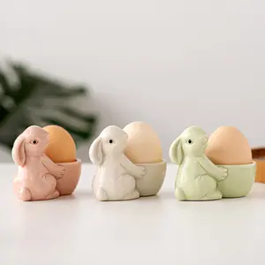 New Style Rabbit Ceramic Egg Cup Breakfast Egg Tray Cute Multiple Colors Rabbit Shaped Ceramic Egg Cup Holder