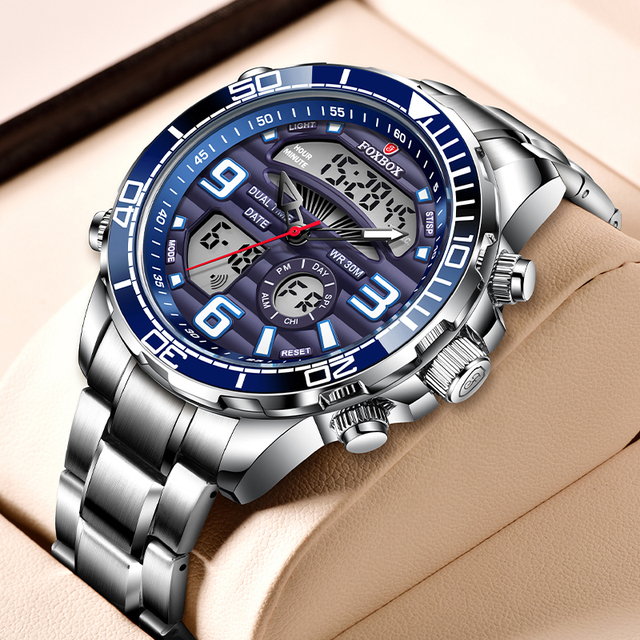 FOXBOX 0007 High Quality Sport Chronograph Fashion Man Digital Watches Men's Luxury FOX BOX Quartz Wristwatches for Men Relojes