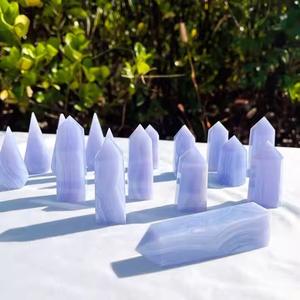 Venta al por mayor de artesanías de cristal: Varita de torre de ágata de encaje azul de alta calidad con punta de ágata floral y drusa para decoración. - Product Image 3