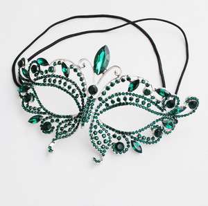 Máscara de Borboleta para Fantasia com Cristais de Rhinestone Máscara de Metal para Festa Veneziana Máscara de Coroa para Mulheres Verde Prateada - Product Image 4