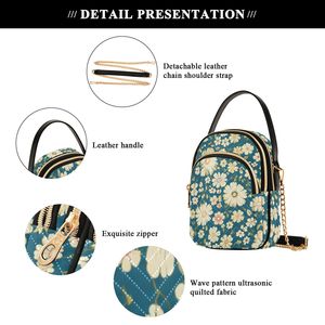 Teal Daisy Floral Mini Crossbody Bag for Women, Triple Zipper Quilted Phone <b>Purse</b> Fits 6.8" Smartphone, Detachable Chain Strap C - Product Image 4