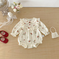 Combinaison pour bébé fille à imprimé fraises, style princesse d'automne, tenue mignonne pour 100 jours, 1er anniversaire, body à manches longues