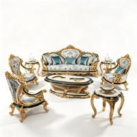 Ensemble de canapés élégants en jade et or, style européen antique, avec table basse, meubles de salon haut de gamme pour villa