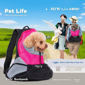 Mochila Transportadora para Mascotas Pet Life con Cierre de Cremallera y Malla, para Todas las Estaciones, en Negro y Rosa - Product Image 2