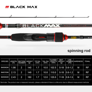 Canna da pesca a Spinning con esca Baitcasting BLACK MAX canna da pesca 1.98m 2.13m 2.44m M potenza con carbonio di potenza - Product Image 2