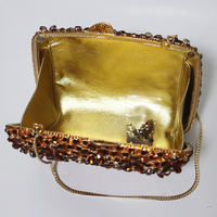 Tas Pesta Wanita Berhias Kristal Rhinestone & Berlian Motif Bunga Cokelat untuk Pernikahan, Acara, dan Malam Hari