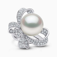 Bague de luxe pour femme en laiton avec nœud et grosse perle en zircon, style romantique, fêtes, anniversaires