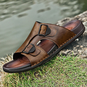 Sandali Estivi da Uomo di Alta Qualità, Sneakers alla Moda, <span class=keywords><strong>Ciabatte</strong></span> da Spiaggia Antiscivolo per Esterni, Fatte a Mano <span class=keywords><strong>in</strong></span> Vera <span class=keywords><strong>Pelle</strong></span> Leggera - Product Image 2