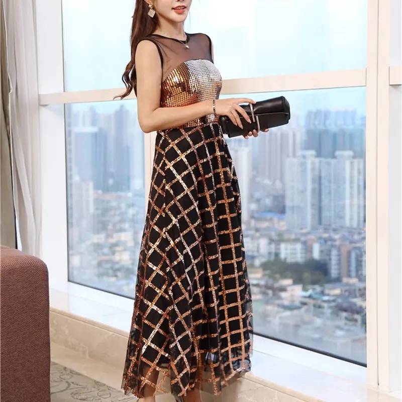 Banquet Celebrity Elegant Birthday Party Evening Dress Fashion Host Evening Dress Sequin Design High Sense Long Dress