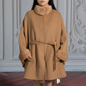 Jxwatcher Soft <strong>Lady</strong> Custom Wool Shawl Cape <strong>Poncho</strong> with Real Mink Fur Collar Winter Handmade Wholesale Wool <strong>Poncho</strong> Women - Product Image 3