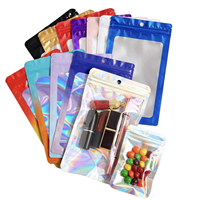 Sacs en Mylar à fermeture éclair à trois côtés en aluminium holographique, résistants à l'humidité, pour bijoux, taille personnalisable