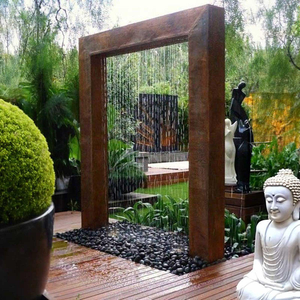 Fontaine d'eau moderne en acier corten, décoration de jardin extérieure, cascade rectangulaire autoportante, finition naturelle - Product Image 3