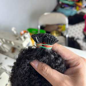 <b>Tight</b> Curl <b>Pattern</b> Vietnamese Raw Human Hair Extensions Kinky Curly Keratin I U V Flat Tips Custom Color 8-40 Inch - Product Image 4