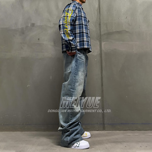 Chemises polo en flanelle boutonnées à manches longues personnalisées Fabricant de vêtements à rayures bretonnes Chemise personnalisée Chemise à carreaux en flanelle délavée à l'acide - Product Image 3