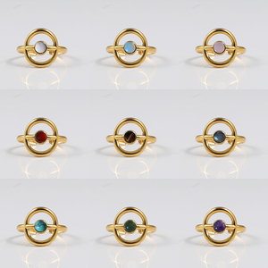 Anillo Abierto de Cristal con Estrella de Piedra Natural, Acero Inoxidable 18k, Amatista, Cuarzo Rosa, Lapislázuli, Balsamita, Arenisca Azul para Mujeres y Hombres - Product Image 2