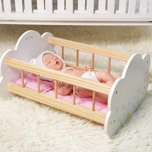 Berceau à <span class=keywords><strong>bascule</strong></span> en bois pour poupées 12-16 pouces <span class=keywords><strong>lit</strong></span> de sommeil avec accessoires meubles adaptés pour chambre ou salon - Product Image 5