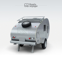 Caravane de voyage moderne de luxe en aluminium avec sol en cuir, réservoir d'eau de 40 L, personnalisable, pour 2 personnes, gris argenté, camping