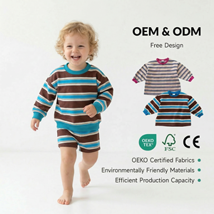 Pulls d'hiver en gros pour garçons, vêtements personnalisés à manches longues pour tout-petits, <span class=keywords><strong>sweat</strong></span>-shirts rayés en coton biologique pour enfants - Product Image 1