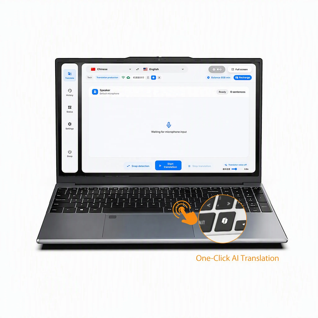 15.6 Inch AI Translation Laptop Intel Core I3 12th Gen 16G 512G SSD Real-Time Language Translator Notebook for Business Travel