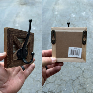 Crochets de salle de bain style ferme - Lot de 4 crochets muraux rustiques pour serviettes, manteaux et peignoirs - Bois et métal galvanisé - Fixation murale - Product Image 2