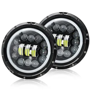 Super brighter Dot SAE 7 inch Led Halo Headlight 15bead 80W DRL 64 Chevy C10 7 inch led projector headlights for JEEP JK Harley